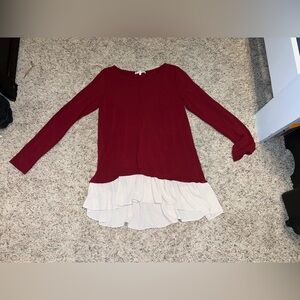 Super soft burgundy and cream long sleeve boutique tunic top size large